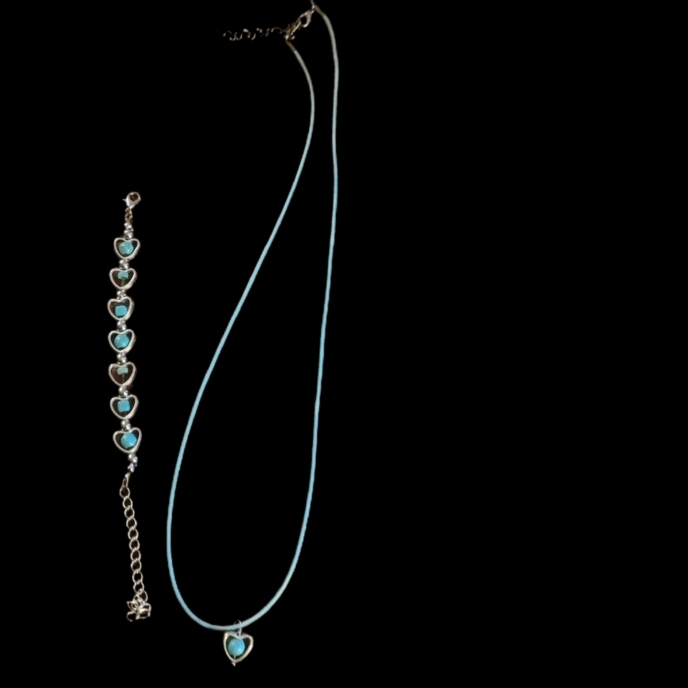 Handcrafted Heart Floating Turquoise Elegant Silver and Blue Heart Jewelry Set